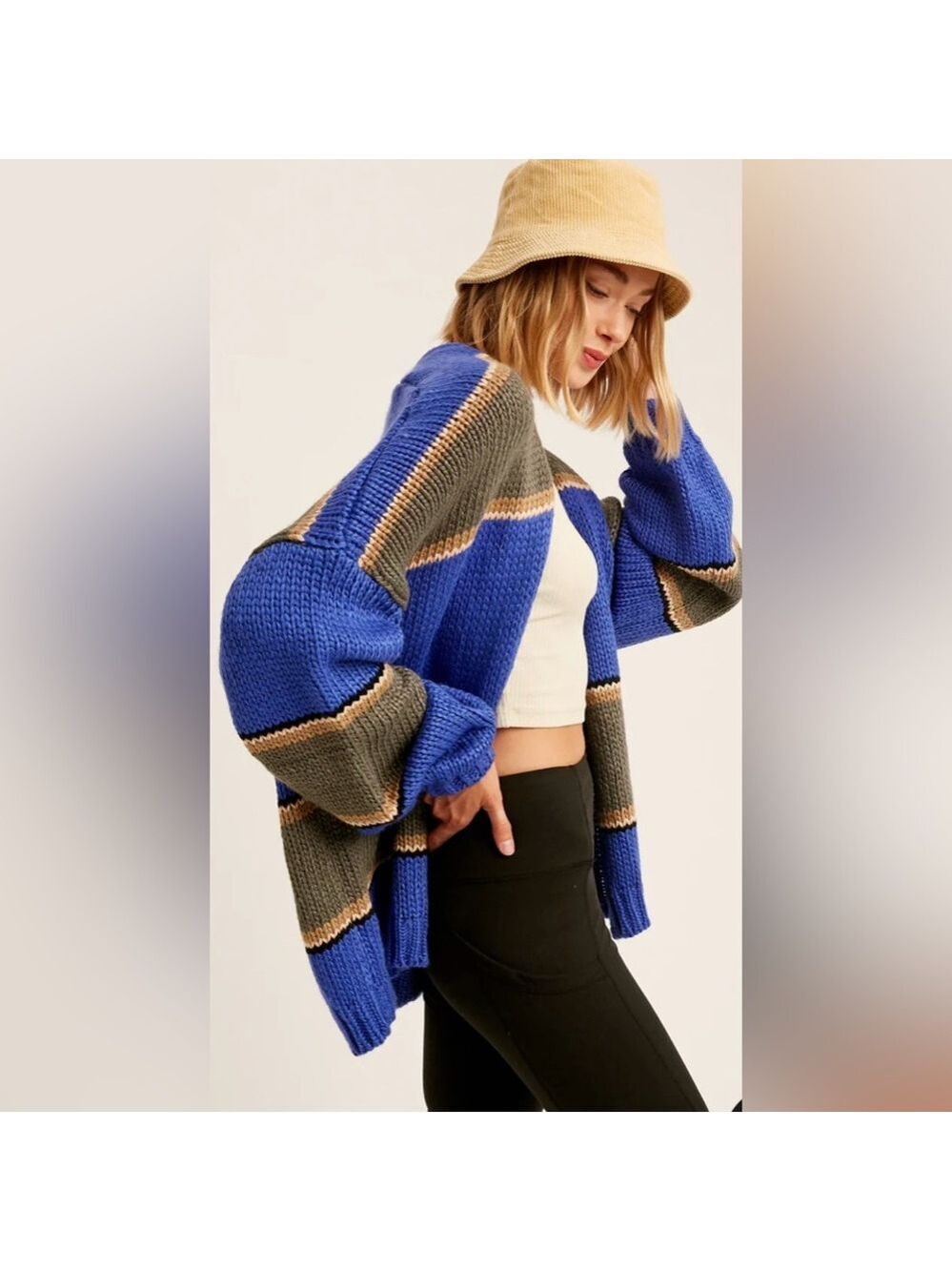 LISTICLE Lola Periwinkle Blue Striped Oversized Open Cardigan Sweater